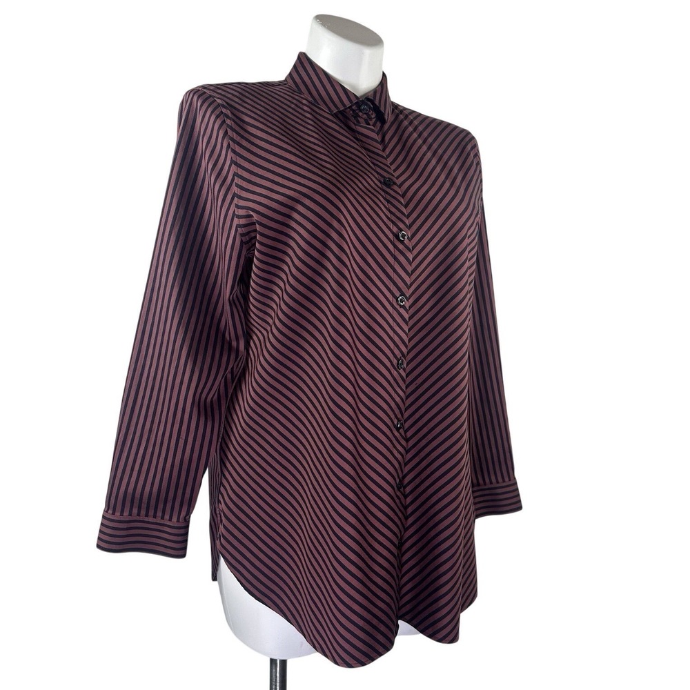 Chico's Stretch Red Black Striped Long Sleeve Button Up Blouse Top Womens 3 US16